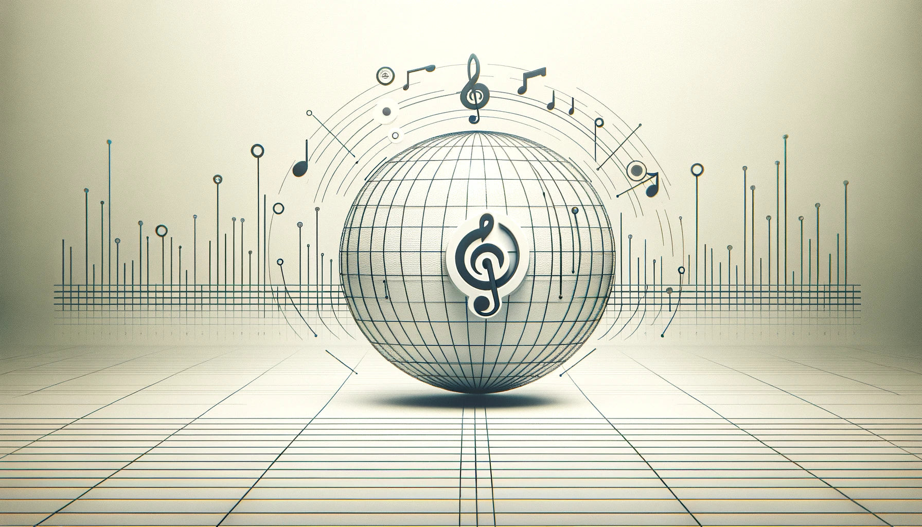 Minimalistisches Bild eines Globus mit digitaler Welle, symbolisiert weltweites Internetradio-Streaming im 16:9 Format